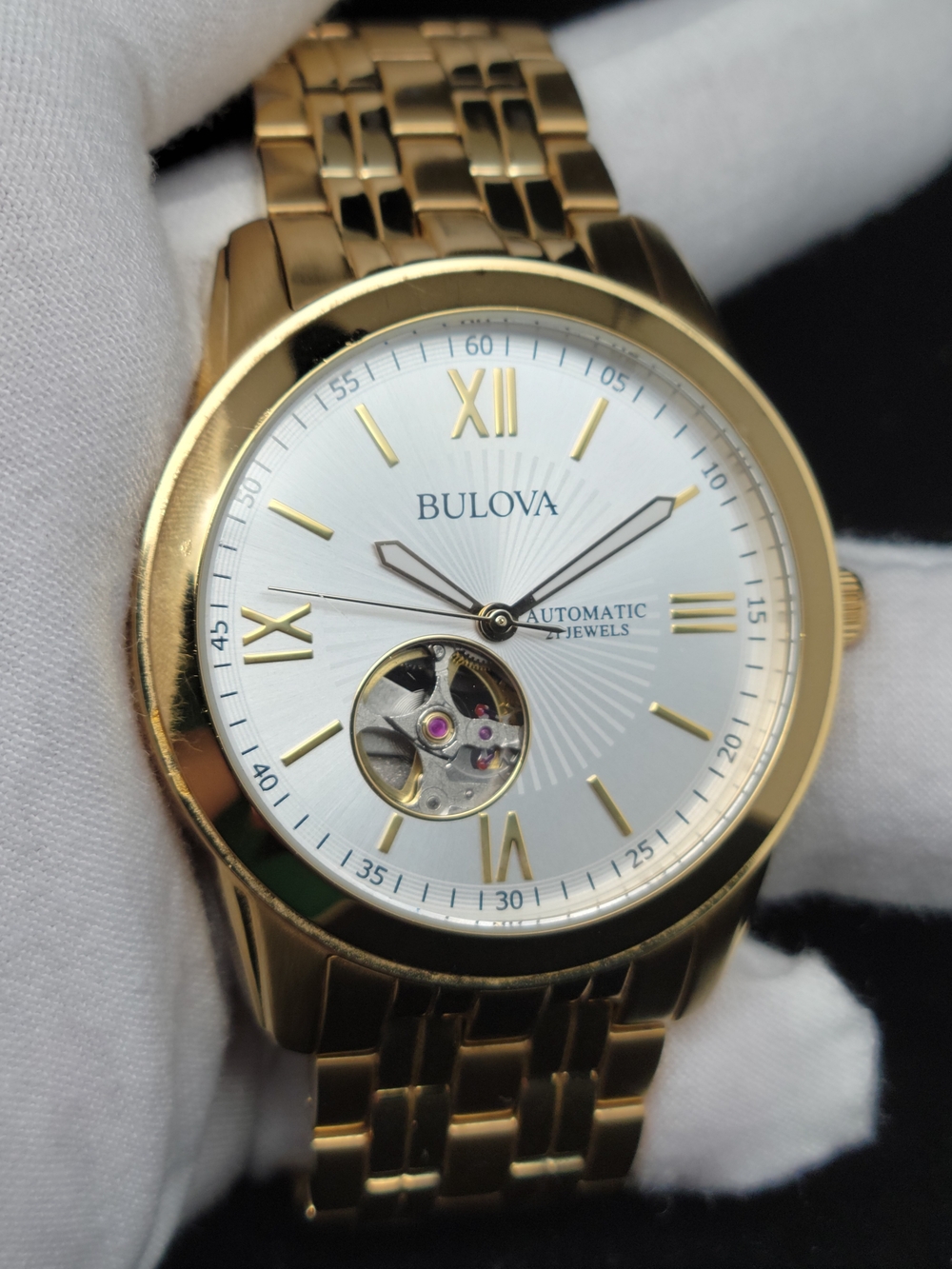 Bulova Automatic 21 Jewels Gold-Tone Open Heart Watch